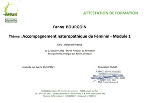 Attestation formation accompagnement de la femme module 1 Fanny Bourgoin