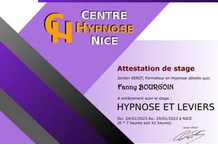 Attestation stage leviers de changements en Hypnose Fanny Bourgoin